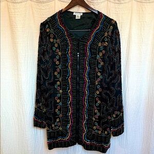Vintage Cynthia Taylor Beaded Embroidered Women's Top - 100% Silk Lining
